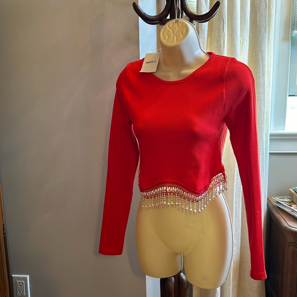 Forever 21 Faux Pearl-Trim Seamless Crop Top